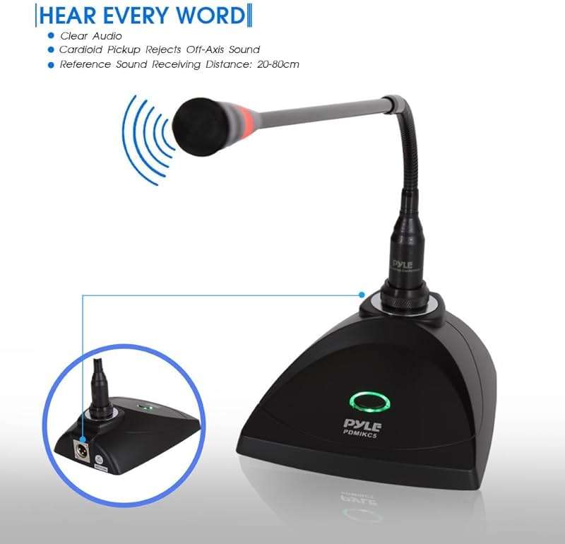 Desktop Gooseneck Wired Microphone System - Table Mounted Corded Voice Condenser Mic with Pop Filter - XLR to 1/4'' Sound Cord - for Karaoke, Conference, Studio Audio Recording - Pyle PDMIKC5 Black - Image 2