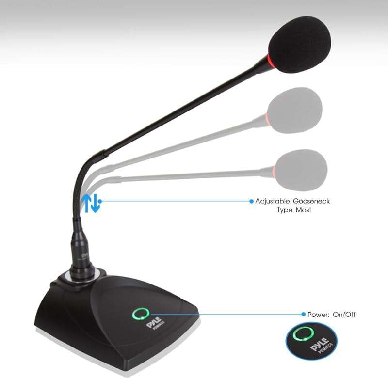 Desktop Gooseneck Wired Microphone System - Table Mounted Corded Voice Condenser Mic with Pop Filter - XLR to 1/4'' Sound Cord - for Karaoke, Conference, Studio Audio Recording - Pyle PDMIKC5 Black - Image 3