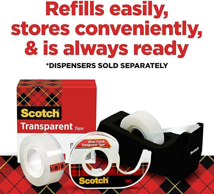 Scotch Transparent Tape, 1 Inch Core, Refills, 3/4 in. x 1,000 in., 24 Clear Tape Refill Rolls - Image 7