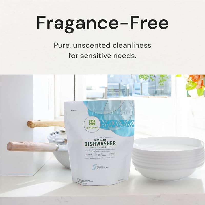 Grab Green Automatic Dishwashing Detergent Pods, 132 Count, Fragrance Free, Plant and Mineral Based, Superior Cleaning, Powerful Grease Removal, Brilliant Shine - Image 6