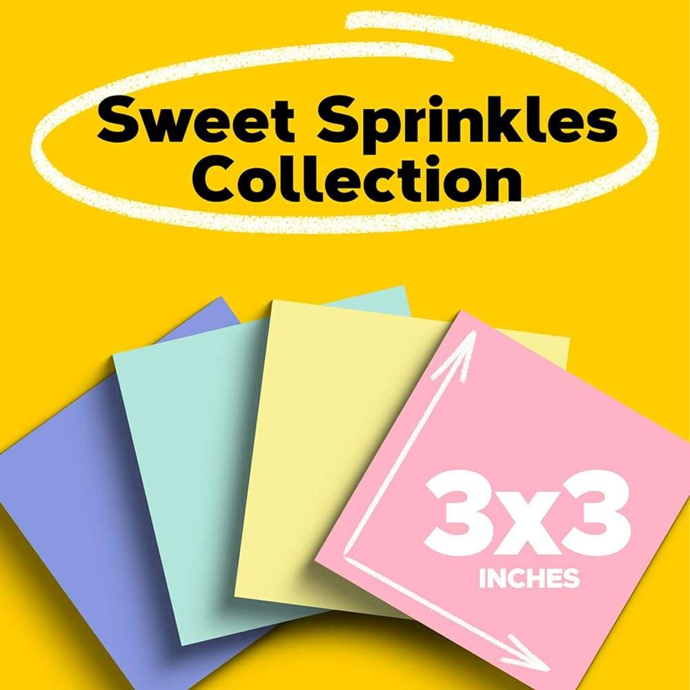 Post-it Greener Notes, 3x3 in, 24 Pads, America's #1 Favorite Sticky Notes, Sweet Sprinkles Collection, Pastel Colors, Clean Removal, 100% Recycled Material (654R-24CP-AP) - Image 3