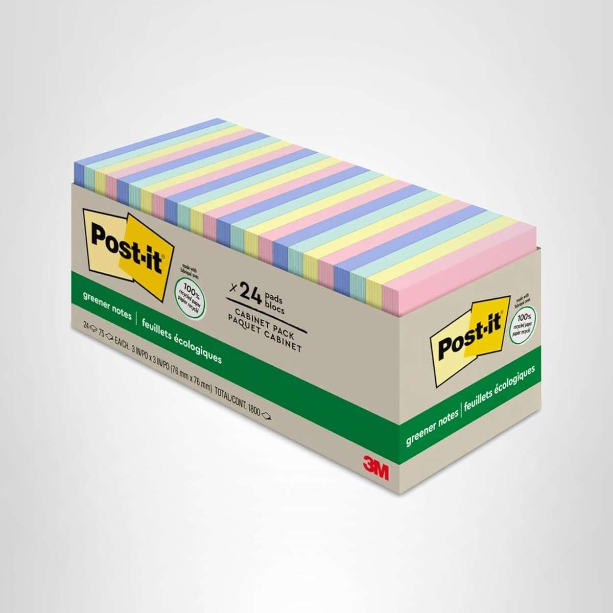 Post-it Greener Notes, 3x3 in, 24 Pads, America's #1 Favorite Sticky Notes, Sweet Sprinkles Collection, Pastel Colors, Clean Removal, 100% Recycled Material (654R-24CP-AP) - Image 7