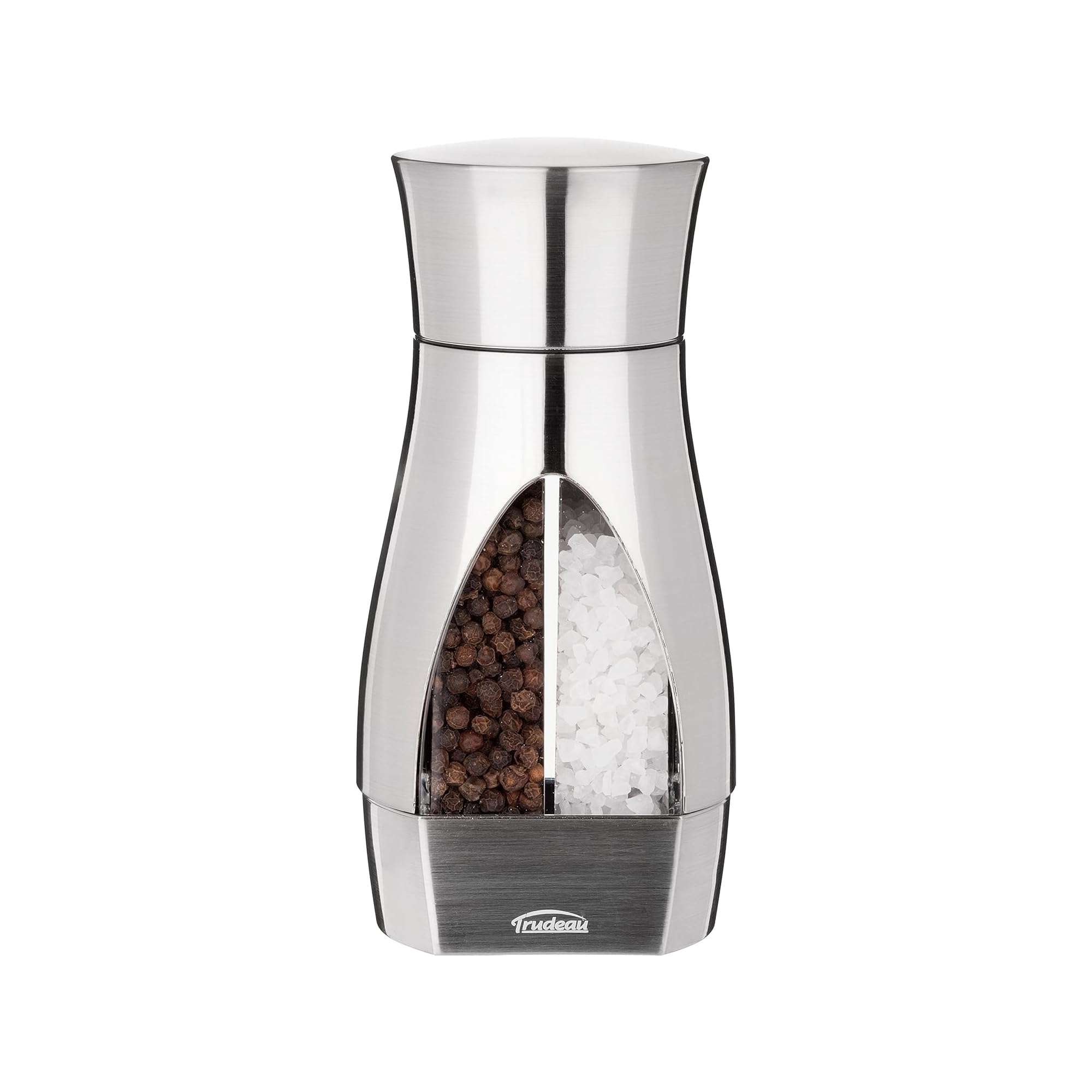 Trudeau Stainless Steel Manual 2-in-1 Salt and Pepper Mill - 7.5-Inch Space-Saving Grinder with Durable Carbon Steel Pepper Grinder and Rust-Proof Ceramic Salt Grinder - Adjustable Grind Settings - Image 1