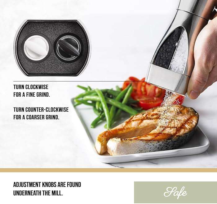 Trudeau Stainless Steel Manual 2-in-1 Salt and Pepper Mill - 7.5-Inch Space-Saving Grinder with Durable Carbon Steel Pepper Grinder and Rust-Proof Ceramic Salt Grinder - Adjustable Grind Settings - Image 6