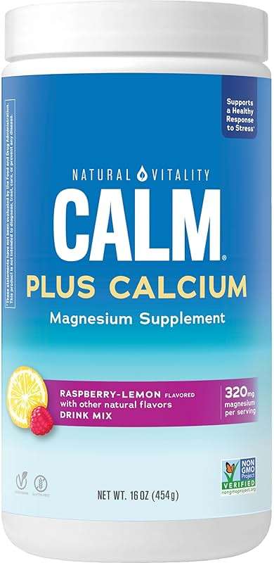 Natural Vitality Calm, Magnesium & Calcium Supplement, Drink Mix Powder Supports a Healthy Response to Stress, Gluten Free, Vegan, & Non-GMO, Raspberry Lemon, 16 oz - Image 1