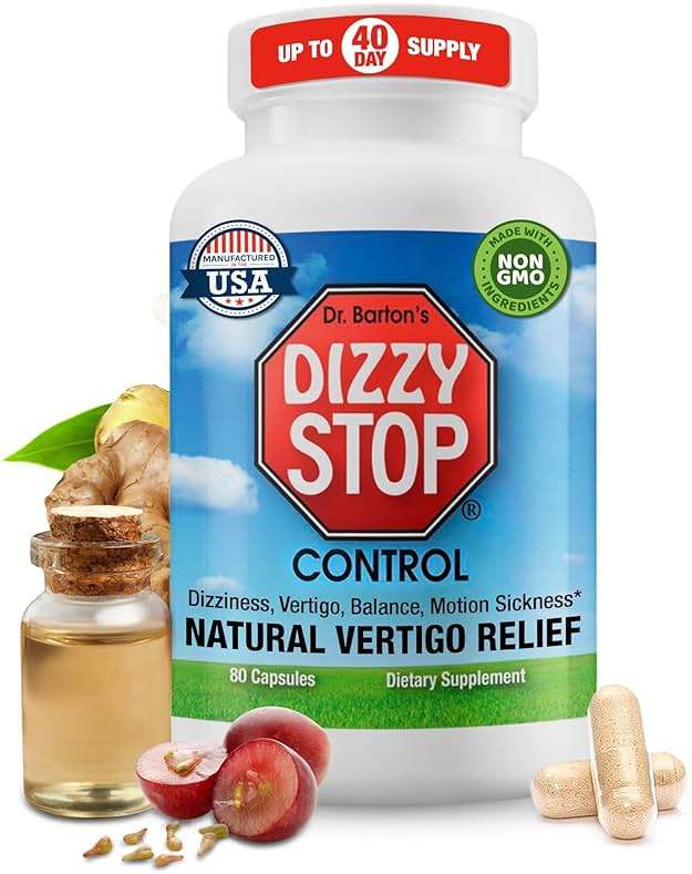 Dizzy Stop Dr. Barton's Vertigo Relief Products with Ginger and Grape Seed - Non-Drowsy Motion Sickness Pills for Dizziness Relief and Inner Ear Balance - 80 Count - Image 1