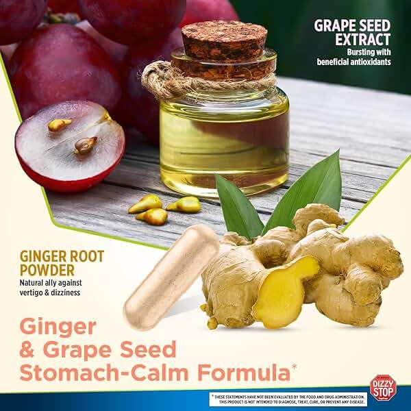 Dizzy Stop Dr. Barton's Vertigo Relief Products with Ginger and Grape Seed - Non-Drowsy Motion Sickness Pills for Dizziness Relief and Inner Ear Balance - 80 Count - Image 7