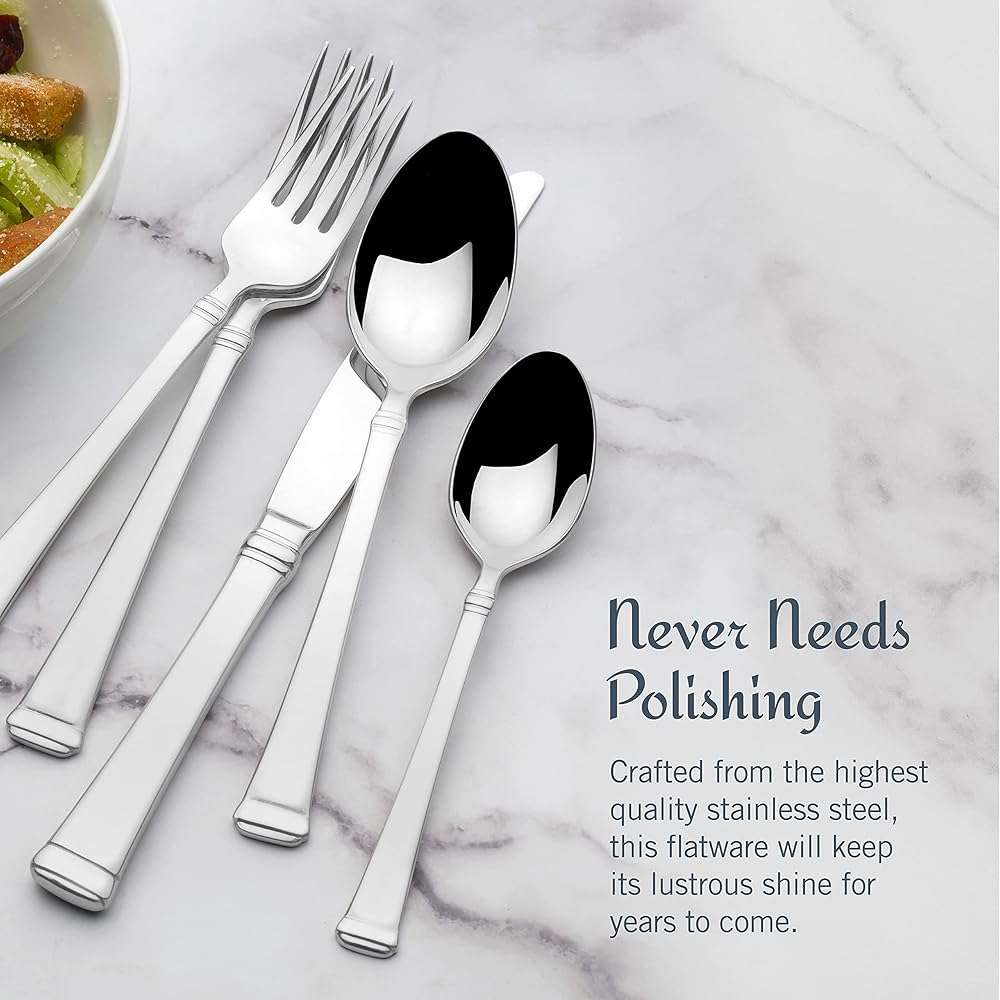 Mikasa Harmony Silverware Set for 12, 65-Piece 18/10 Stainless Steel Flatware Set with Flared Handles, Dishwasher Safe Cutlery Set, Elegant Dining Utensils - Image 6