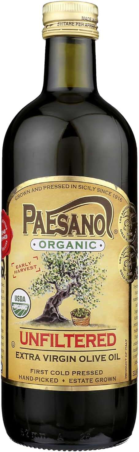 Paesanol ORGANIC UNFILTERED Extra Virgin Olive Oil 33.8 Fl Oz Glass - Image 1