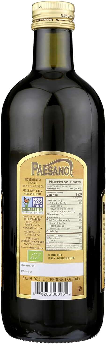 Paesanol ORGANIC UNFILTERED Extra Virgin Olive Oil 33.8 Fl Oz Glass - Image 2
