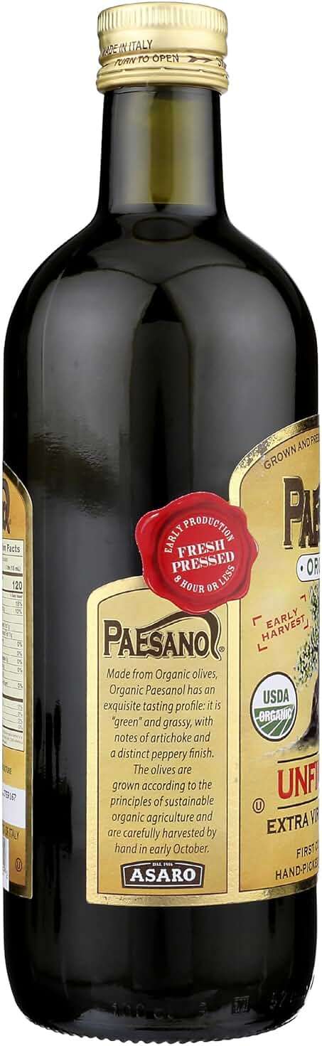 Paesanol ORGANIC UNFILTERED Extra Virgin Olive Oil 33.8 Fl Oz Glass - Image 6