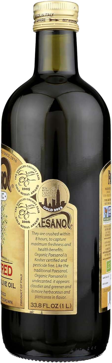 Paesanol ORGANIC UNFILTERED Extra Virgin Olive Oil 33.8 Fl Oz Glass - Image 7