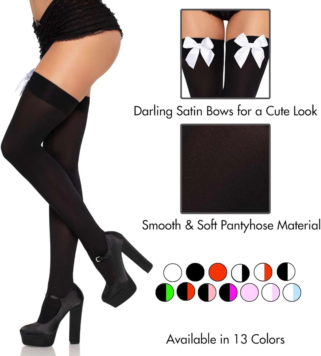 Leg Avenue Women's Satin Bow Accent Thigh Highs - Image 5