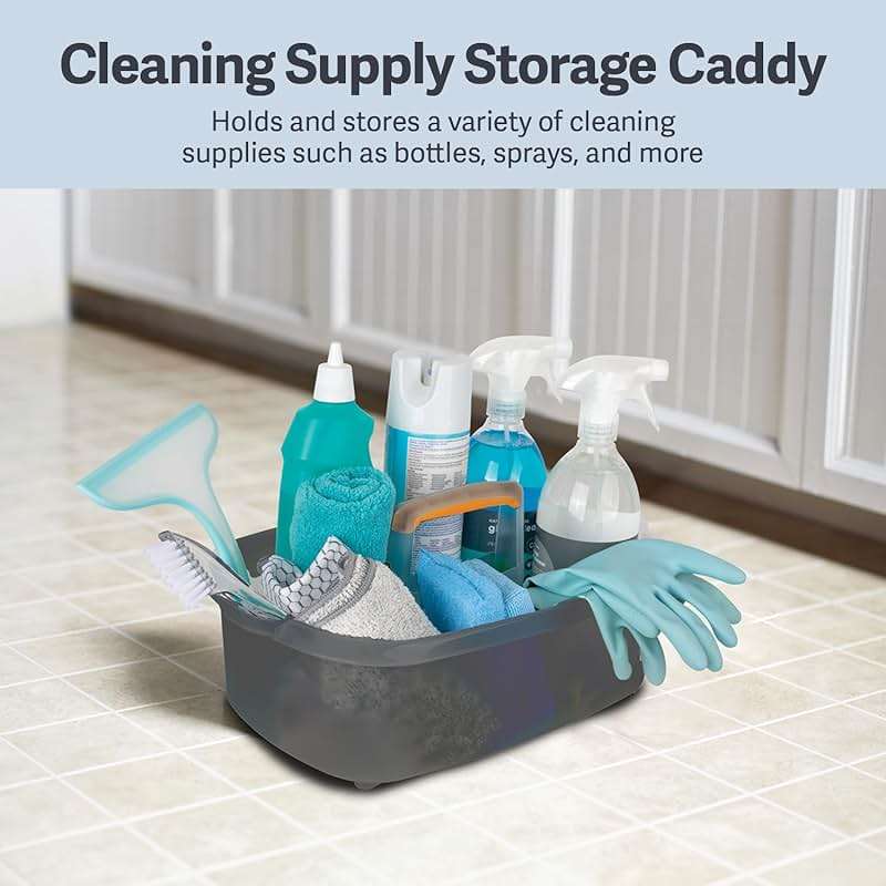 Casabella Cleaning Storage Caddy with Handle Plastic Multipurpose Organizer, Rectangle, 1.85-Gallon, Gray - Image 3
