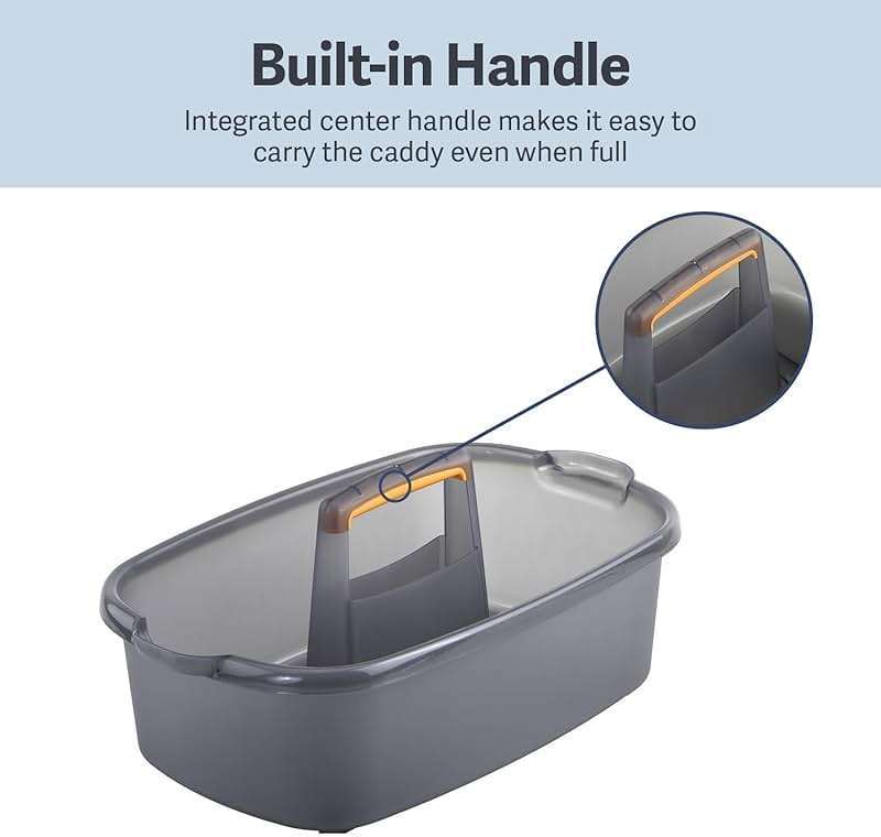 Casabella Cleaning Storage Caddy with Handle Plastic Multipurpose Organizer, Rectangle, 1.85-Gallon, Gray - Image 4