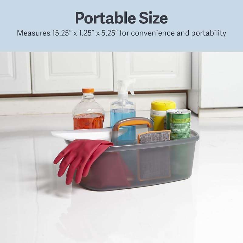 Casabella Cleaning Storage Caddy with Handle Plastic Multipurpose Organizer, Rectangle, 1.85-Gallon, Gray - Image 6