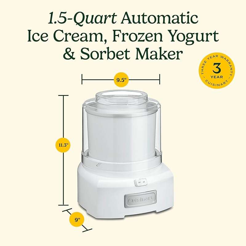 Cuisinart Ice Cream Maker, 1.5 Quart Double Insulated, Sorbet and Frozen Yogurt Maker, Ready in 20 Minutes, ICE-21P1, White - Image 3