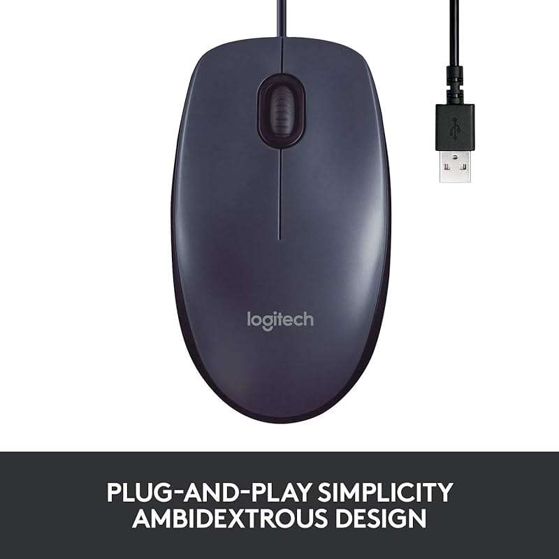 Logitech B100 Wired Mouse for Computer and Laptop, USB Corded Mouse, Right or Left Hand Use - Black - Image 3