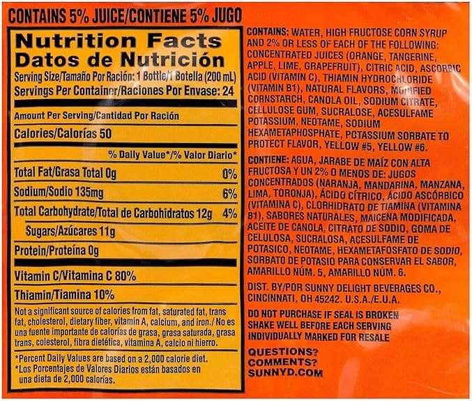 SunnyD Tangy Original Orange Flavored Citrus Punch, 6.75 Fluid Ounce, 24 Count,Bottle - Image 2