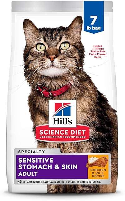 Hill's Science Diet Adult Sensitive Stomach & Skin Dry Cat Food, Chicken & Rice, 7 lb. Bag (Updated Formula) - Image 1