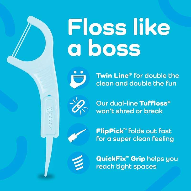 Plackers® Twin Line® Floss Picks with Tuffloss® Fiber & FlipPick®, Intense Mint, Double-Line Flosser for Effective Plaque Removal, 75 Count - Image 5
