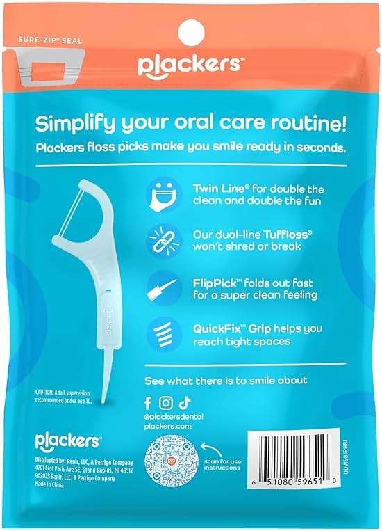 Plackers® Twin Line® Floss Picks with Tuffloss® Fiber & FlipPick®, Intense Mint, Double-Line Flosser for Effective Plaque Removal, 75 Count - Image 7