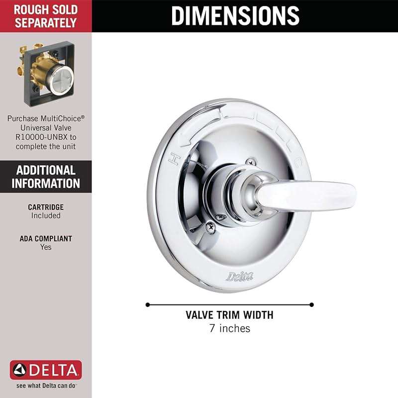 Delta Foundations 13 Series Single-Function Valve Trim Kit, Chrome Handle Set for Shower Faucet System, Chrome BT13010 (Valve Not Included) - Image 3