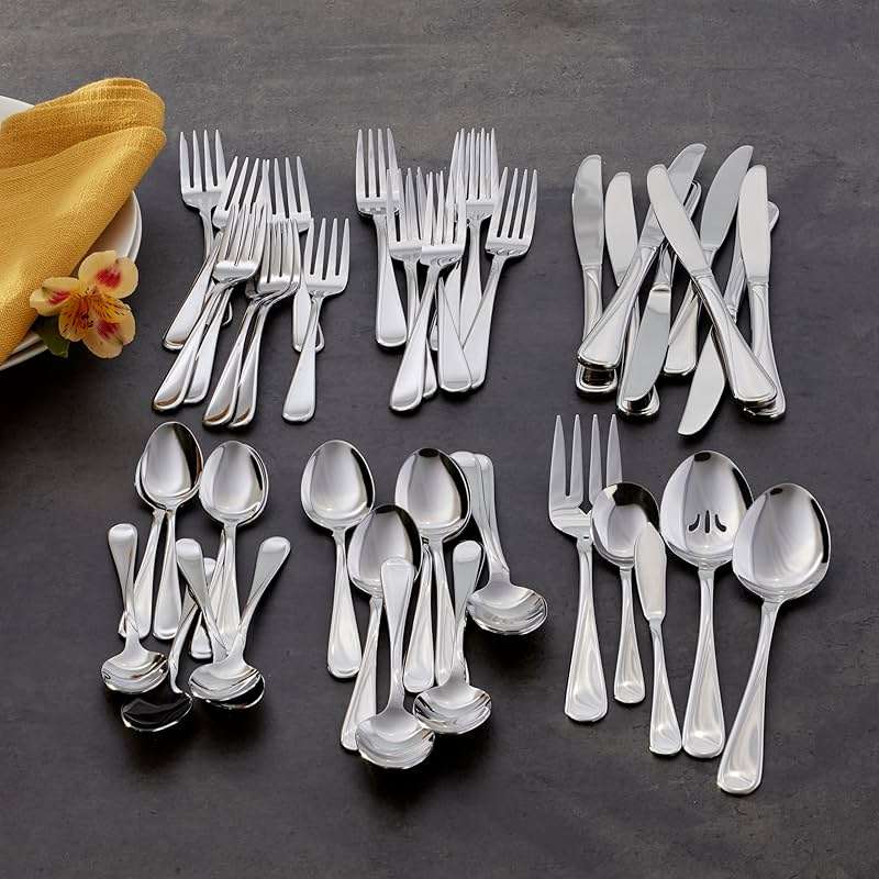 Oneida Silverware Set For 12, Flight 65-Piece Everyday Flatware Set with Serving Utensils, Service For 12, 18/0 Stainless Steel, Mirror Finish, Dishwasher Safe, Light Weight, Dining (Silver, 65 Piece) - Image 12