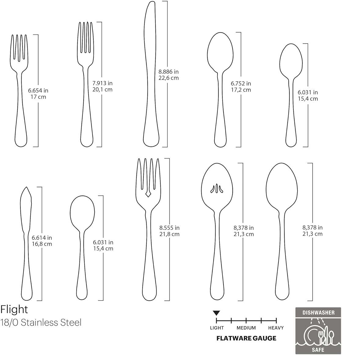 Oneida Silverware Set For 12, Flight 65-Piece Everyday Flatware Set with Serving Utensils, Service For 12, 18/0 Stainless Steel, Mirror Finish, Dishwasher Safe, Light Weight, Dining (Silver, 65 Piece) - Image 3