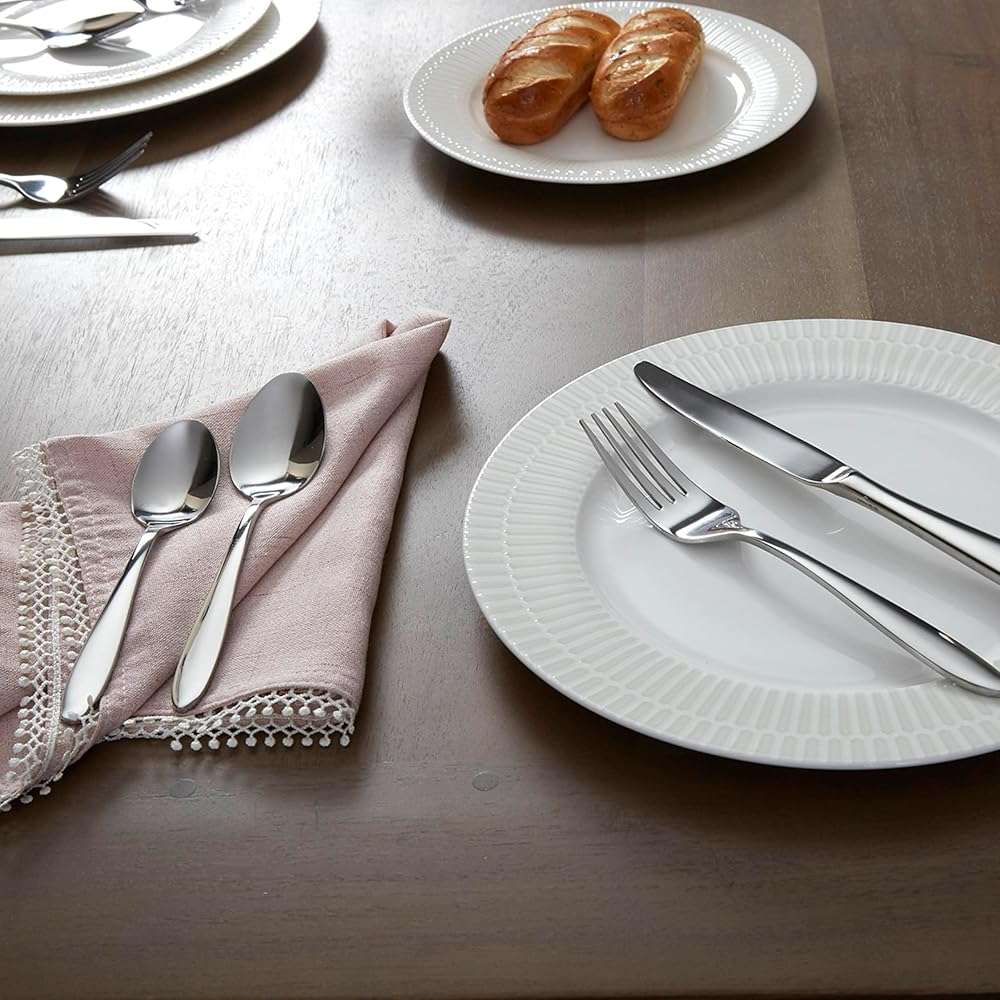 Oneida Silverware Set, Mooncrest 65-Piece Everyday Flatware Set, Service For 12, 18/0 Stainless Steel, Rust Resistant And Dishwasher Safe, Knives Spoons And Forks, Utensils (Silver, 65 Piece) - Image 12