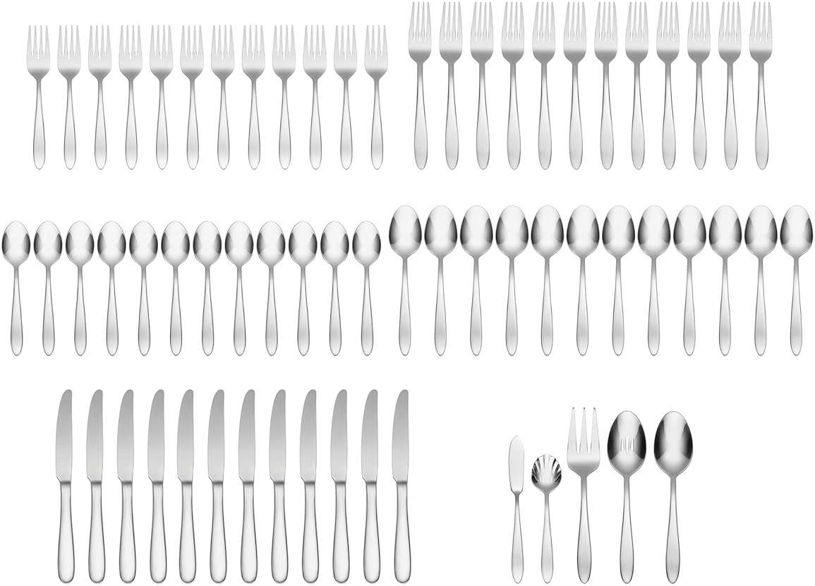 Oneida Silverware Set, Mooncrest 65-Piece Everyday Flatware Set, Service For 12, 18/0 Stainless Steel, Rust Resistant And Dishwasher Safe, Knives Spoons And Forks, Utensils (Silver, 65 Piece) - Image 4