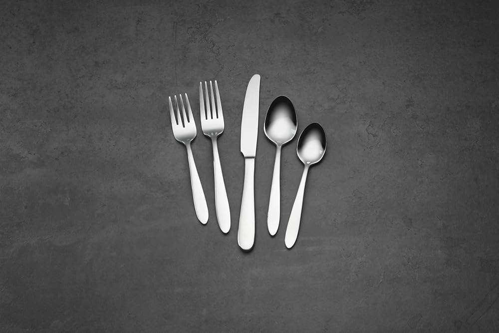 Oneida Silverware Set, Mooncrest 65-Piece Everyday Flatware Set, Service For 12, 18/0 Stainless Steel, Rust Resistant And Dishwasher Safe, Knives Spoons And Forks, Utensils (Silver, 65 Piece) - Image 9