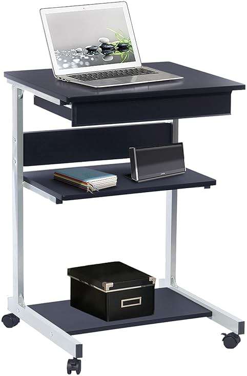 Rolling Laptop Cart with Storage, Portable Computer Desk, Rolling Cart Workstation, or Laptop Stand with Printer Shelf, Graphite Black - Image 1
