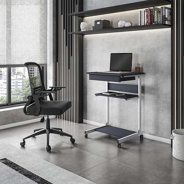 Rolling Laptop Cart with Storage, Portable Computer Desk, Rolling Cart Workstation, or Laptop Stand with Printer Shelf, Graphite Black - Image 2