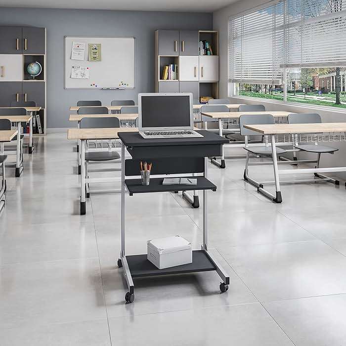 Rolling Laptop Cart with Storage, Portable Computer Desk, Rolling Cart Workstation, or Laptop Stand with Printer Shelf, Graphite Black - Image 5