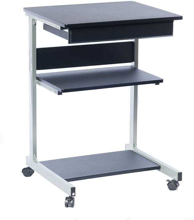 Rolling Laptop Cart with Storage, Portable Computer Desk, Rolling Cart Workstation, or Laptop Stand with Printer Shelf, Graphite Black - Image 6