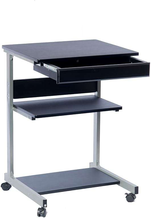 Rolling Laptop Cart with Storage, Portable Computer Desk, Rolling Cart Workstation, or Laptop Stand with Printer Shelf, Graphite Black - Image 9