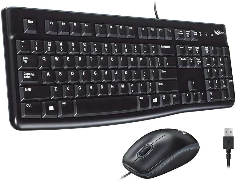 Logitech MK120 Wired Keyboard and Mouse Combo for Windows, Optical Wired Mouse, Full-Size Keyboard, USB Plug-and-Play, Compatible with PC, Laptop - Black - Image 1