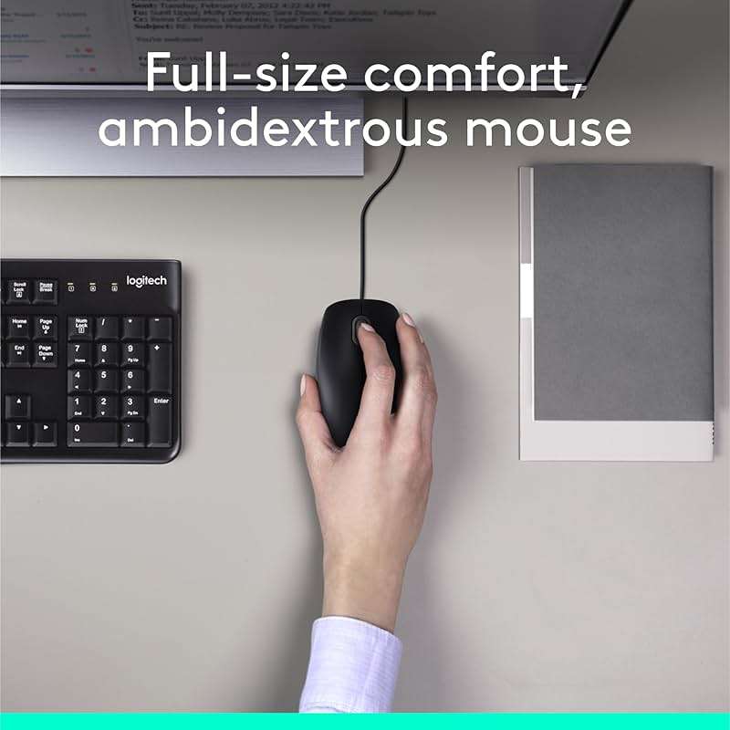 Logitech MK120 Wired Keyboard and Mouse Combo for Windows, Optical Wired Mouse, Full-Size Keyboard, USB Plug-and-Play, Compatible with PC, Laptop - Black - Image 3