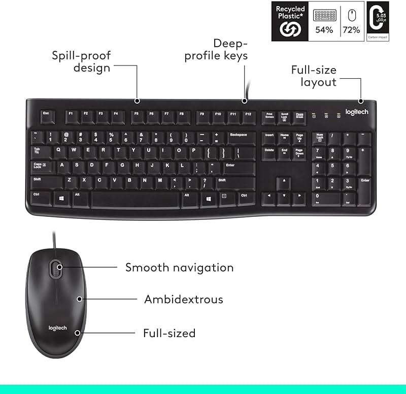 Logitech MK120 Wired Keyboard and Mouse Combo for Windows, Optical Wired Mouse, Full-Size Keyboard, USB Plug-and-Play, Compatible with PC, Laptop - Black - Image 7