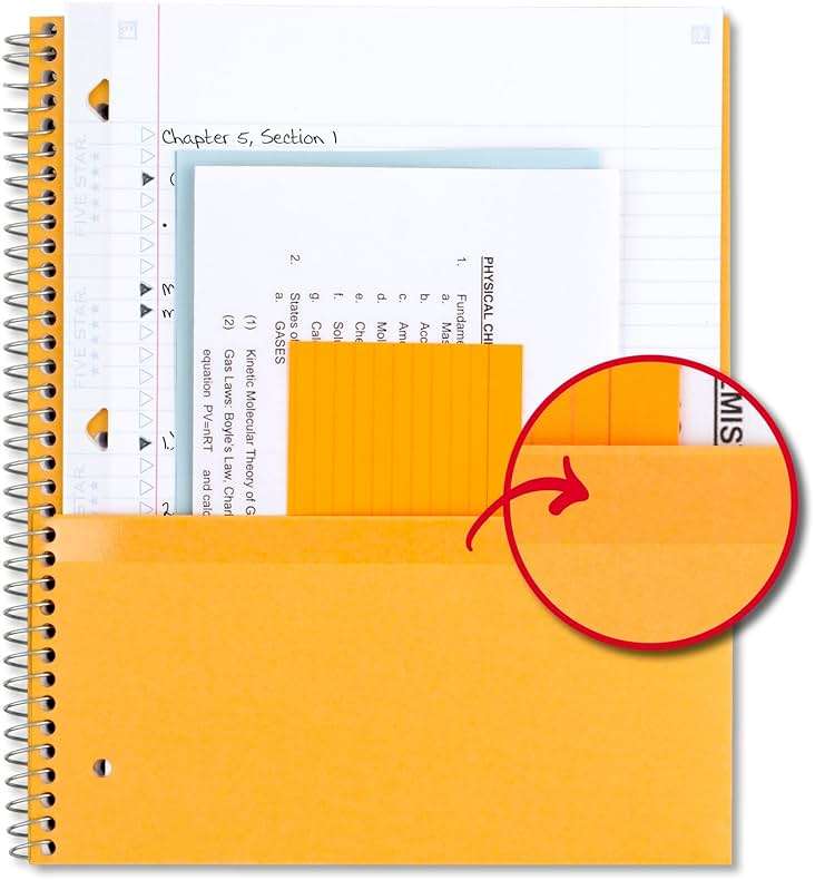 Five Star Spiral Notebook + Study App, 5 Subject, College Ruled Paper, 8-1/2" x 11", 200 Sheets, Fights Ink Bleed, Water Resistant Cover, Black (72081) - Image 5