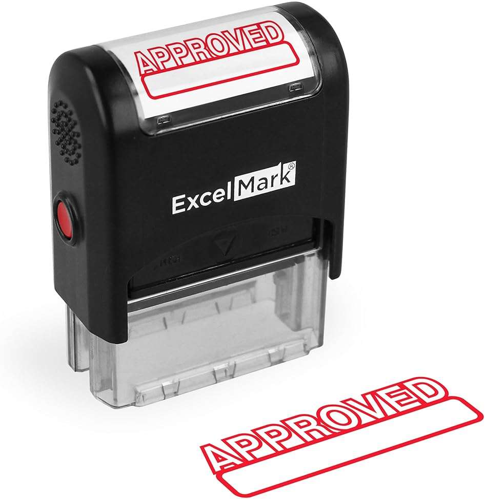 ExcelMark Approved Self Inking Rubber Stamp - Red Ink - Image 1