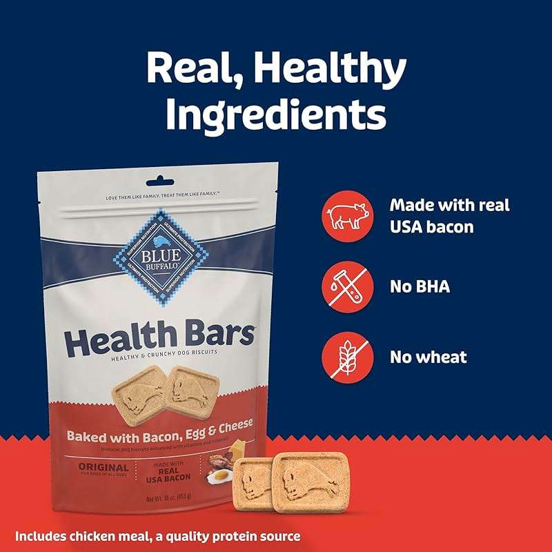 Blue Buffalo Health Bars Crunchy Dog Biscuits, Oven-Baked with Natural Ingredients, Bacon, Egg & Cheese, 16-oz Bag - Image 6