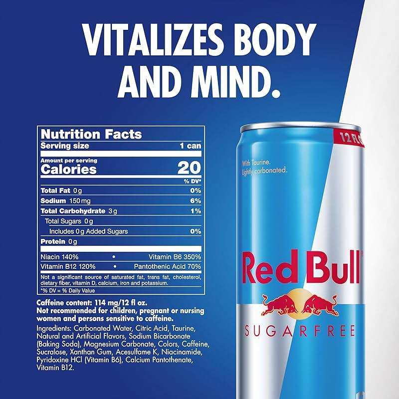 Red Bull Sugar Free Energy Drink with 114mg Caffeine plus Taurine & B Vitamins, 12 Fl Oz, Pack of 24 Cans - Image 2