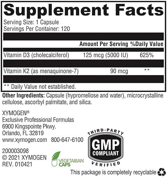 XYMOGEN K2-D3 5000 - Vitamin D3 K2 Supplement for Immune, Bone & Cardiovascular Support* - Non-GMO, Gluten Free, Vegetarian - 120 Capsules - Image 2