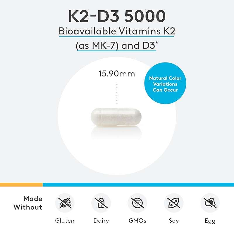 XYMOGEN K2-D3 5000 - Vitamin D3 K2 Supplement for Immune, Bone & Cardiovascular Support* - Non-GMO, Gluten Free, Vegetarian - 120 Capsules - Image 3