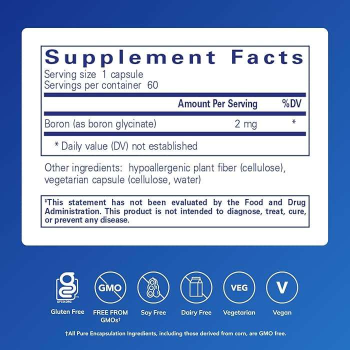 Pure Encapsulations Boron (Glycinate) | Supplement for Hormone Balance, Bone Strength and Health, Connective Tissue, and Nutrient Metabolism* | 60 Capsules - Image 2