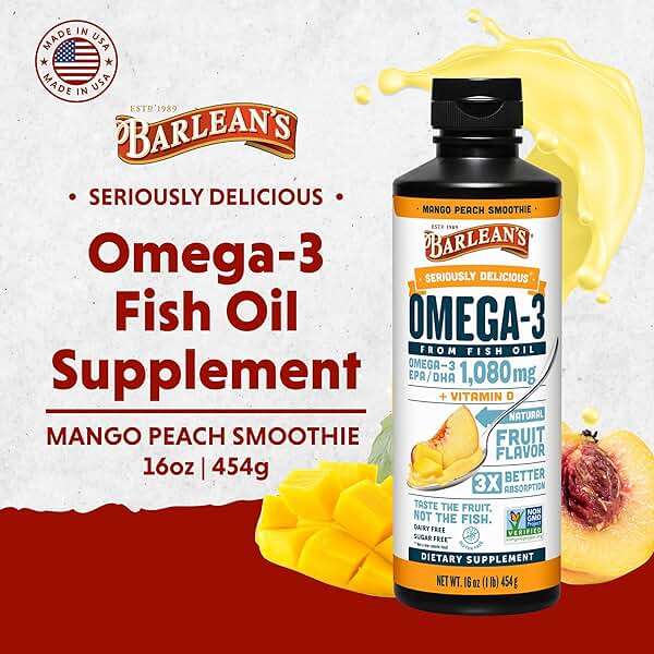 Barlean's Omega 3 Fish Oil Liquid Supplement with Vitamin D for Men and Women, 1080mg of EPA and DHA Fatty Acid, Promotes Brain & Heart Health - Non-GMO, Mango Peach, 16 oz - Image 3