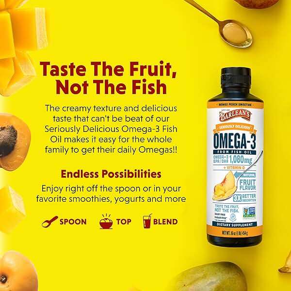 Barlean's Omega 3 Fish Oil Liquid Supplement with Vitamin D for Men and Women, 1080mg of EPA and DHA Fatty Acid, Promotes Brain & Heart Health - Non-GMO, Mango Peach, 16 oz - Image 4