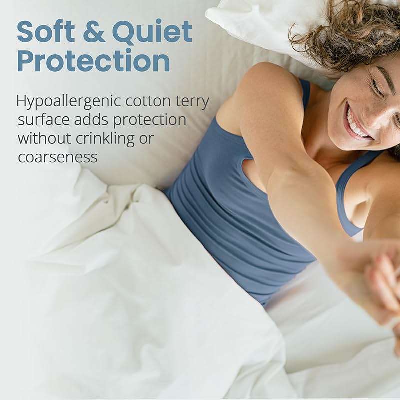 SafeRest Waterproof Queen Size Mattress Protector - Fitted with Stretchable Pockets - Machine Washable Cotton Blend Mattress Cover for Bed - Image 3